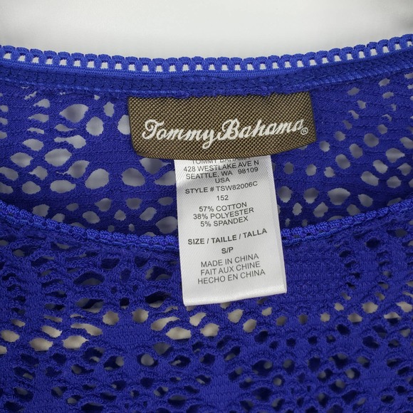 Tommy Bahama Crochet Rashguard S Medallion Swim Top Cover Up Blue Rash Guard - Picture 4 of 10